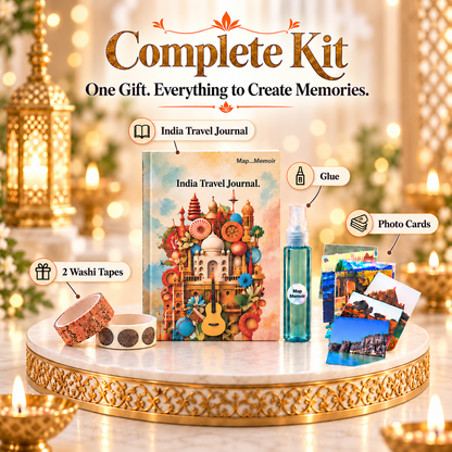 India Travel Journal Kit — Journal + Glue + Stickers + 2 Washi Tapes
